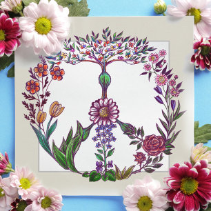 Floral Peace Sign Floral Watercolor Cute Girly Art Thank You Card