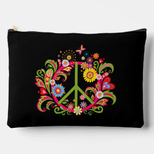 Floral Peace Sign on Black Accessory Pouch