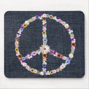 floral peace sign on denim mouse pad