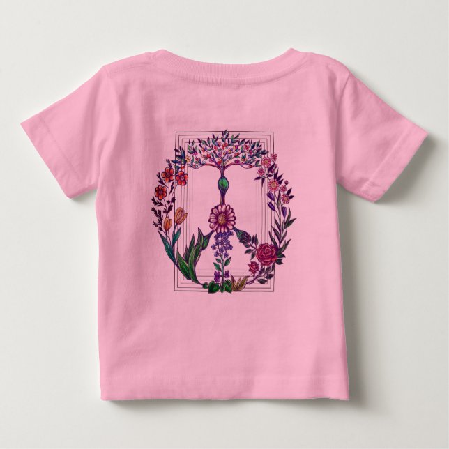 Floral peace sign simple modern pink flower power baby T-Shirt (Back)