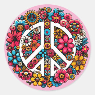 floral peace sign symbol colour illustration art classic round sticker