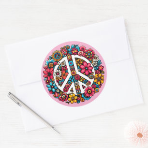 floral peace sign symbol colour illustration art classic round sticker