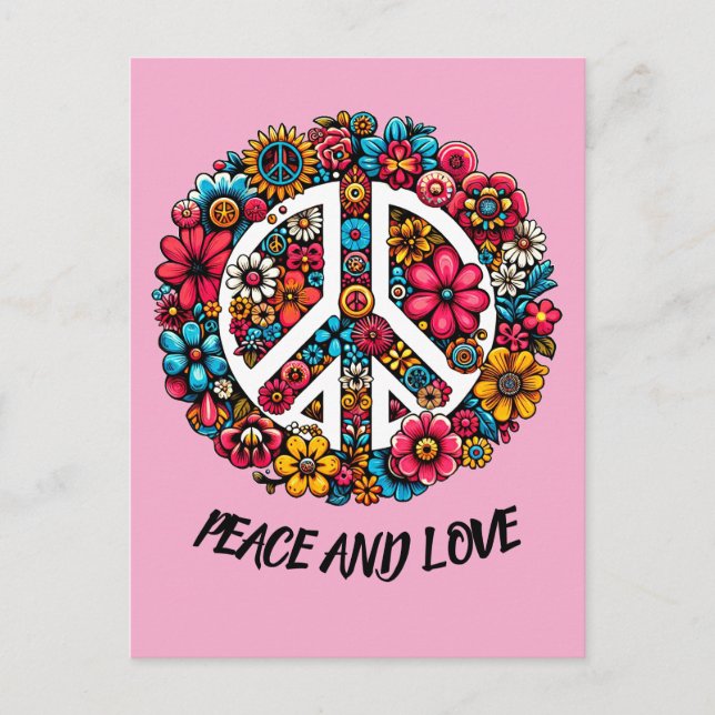 floral peace sign symbol colour illustration art postcard (Front)