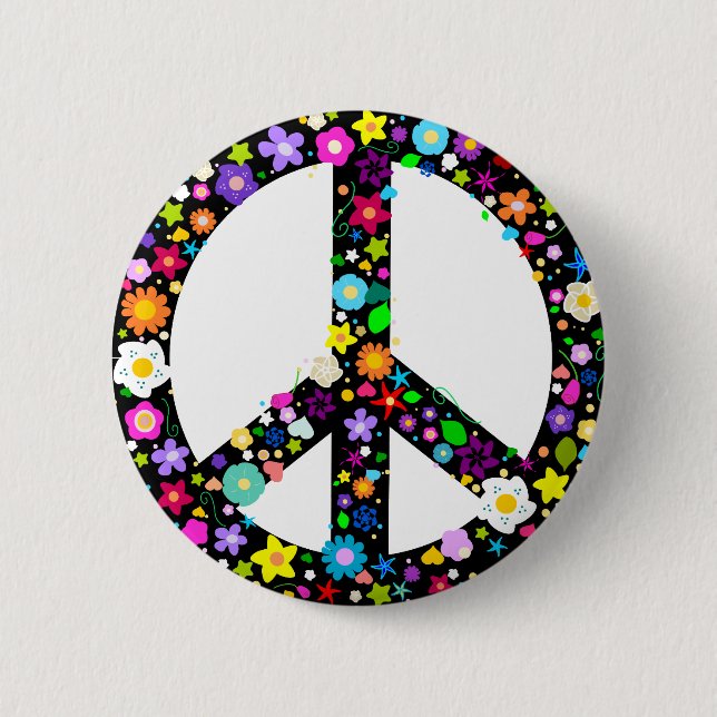 Floral Peace Symbol 6 Cm Round Badge (Front)