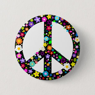 Floral Peace Symbol 6 Cm Round Badge
