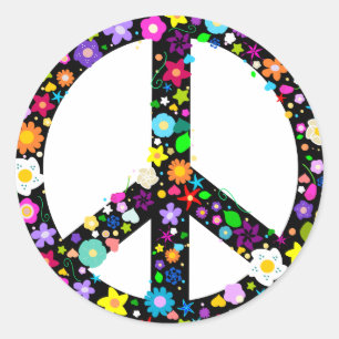 Floral Peace Symbol Classic Round Sticker