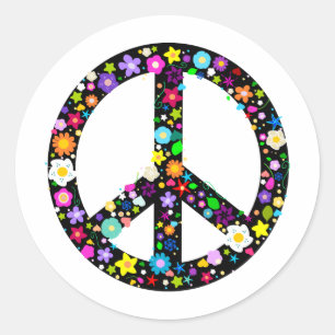 Floral Peace Symbol Classic Round Sticker