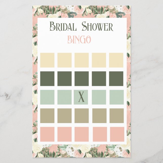 Floral Peach and Cream Bridal Shower Bingo  Flyer (Front)