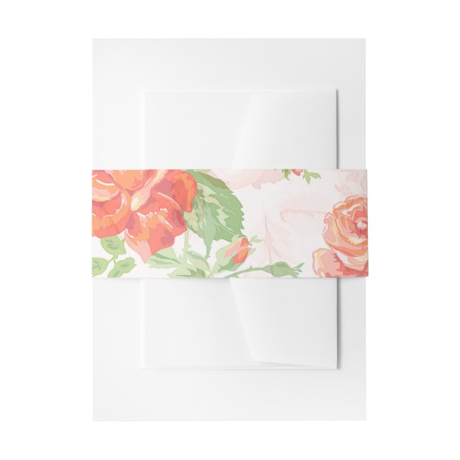 Floral peach and green coloured  invitation belly band (Front Example)