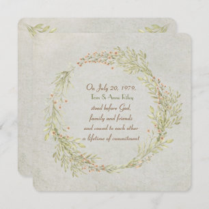 floral peach and green leafy wreath Vow Renewal Invitation
