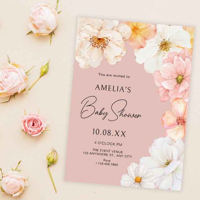 Floral peach baby shower invitation (Creator Uploaded)