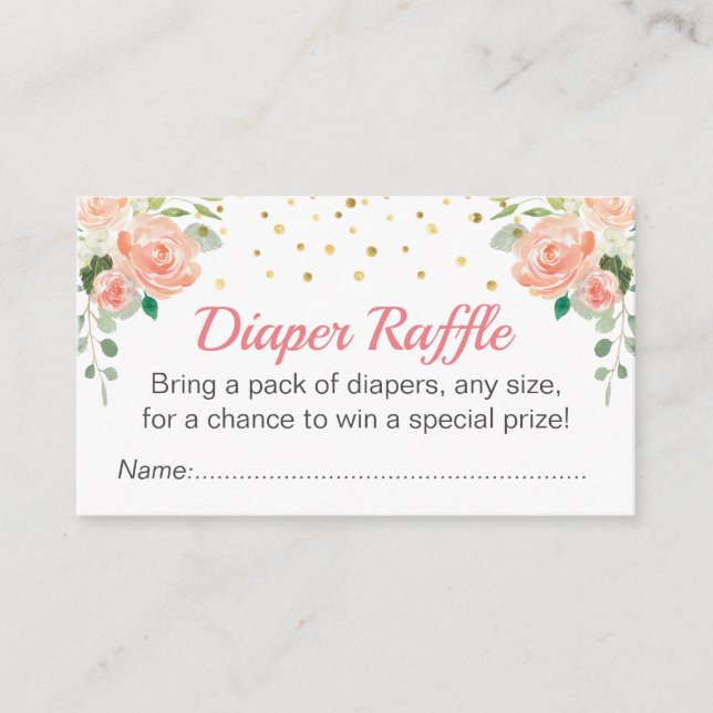 Floral Peach Baby Shower Sprinkle Diaper Raffle Enclosure Card (Front)