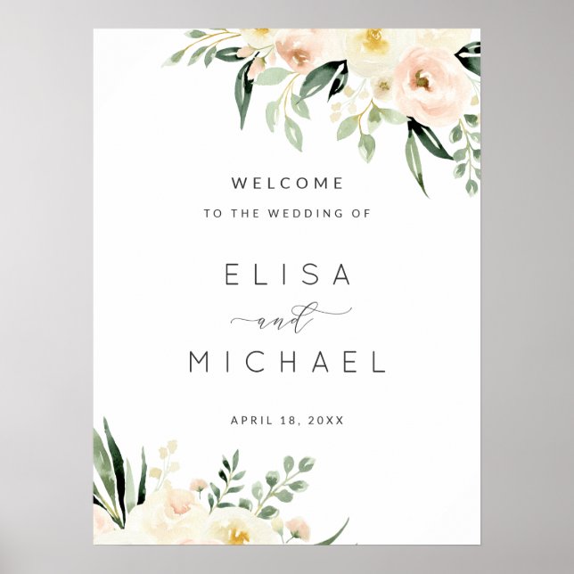 Floral Peach Blush Minimal Modern Wedding Sign (Front)