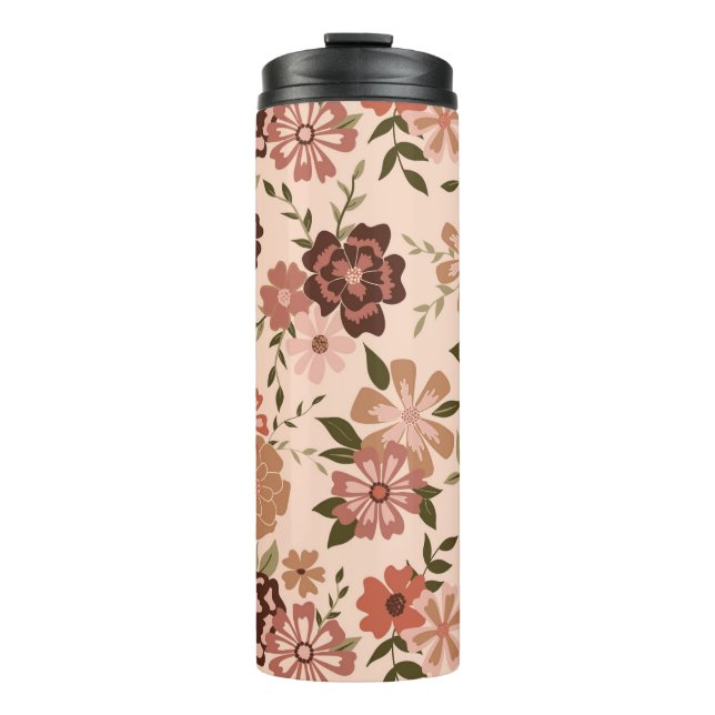 Floral Peach Botanical Pattern Thermal Tumbler (Front)