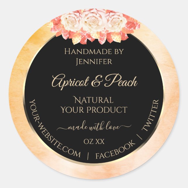 Floral Peach Coral Marble and Black Product Labels (Front)