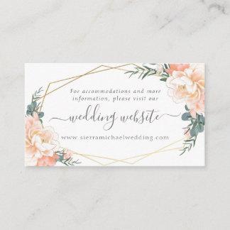 Floral Peach Cream Gold Dusty Blue Wedding Website Enclosure Card