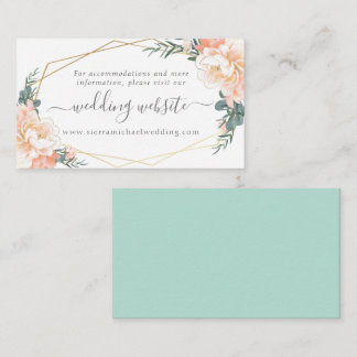 Floral Peach Cream Gold Mint Green Wedding Website Enclosure Card