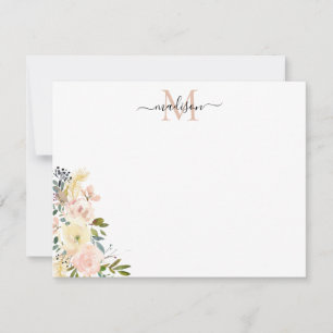 Floral Peach Dusty Pink Gold Spring Rose Monogram Card