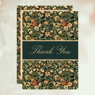 Floral Peach Green Cream William Morris Inspired  Thank You Card