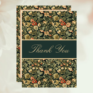 Floral Peach Green Cream William Morris Inspired  Thank You Card