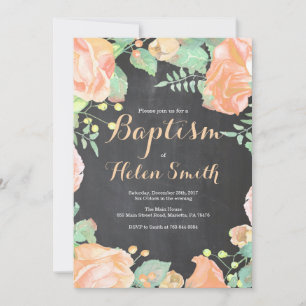 Floral Peach Ivory Baptism Invitation