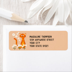 Floral Peach Orange Cat Return Address Return Address Label