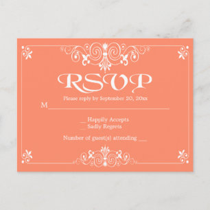 Floral Peach Orange RSVP Wedding Party Response Invitation Postcard