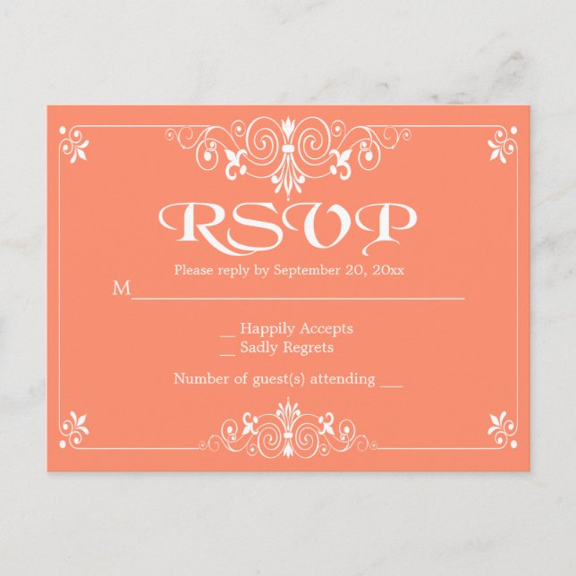 Floral Peach Orange RSVP Wedding Party Response Invitation Postcard (Front)