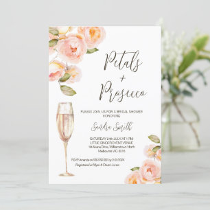 Floral Peach Petals Prosecco QR Code Bridal Shower Invitation