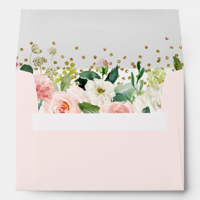Floral Peach Pink Gold Confetti Bridal Shower Envelope (Back (Bottom))