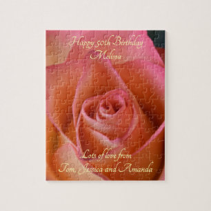 Floral Peach Pink Rose Personalizable Puzzle