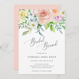 Floral Peach Watercolor Flowers Bridal Brunch Invitation