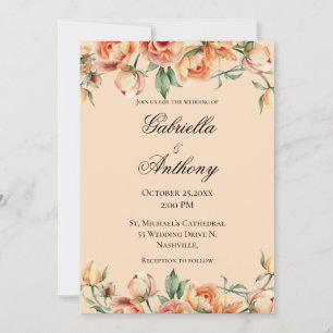 Floral Peach Watercolor Modern Wedding Invitation