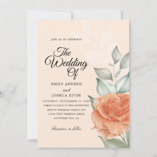 Floral peach Watercolor Wedding Invitation