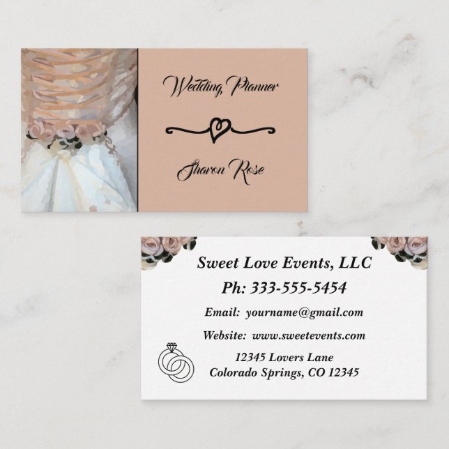 Floral Peach Wedding Planner Business Card (Front/Back)