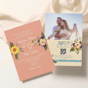 Floral Peach Wedding QR Code Invitation