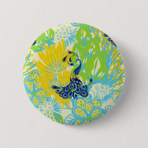 floral peacock 6 cm round badge