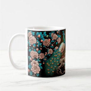 Floral peacock coffee mug