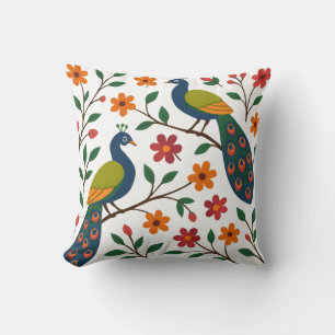 Floral Peacock Harmony Cushion