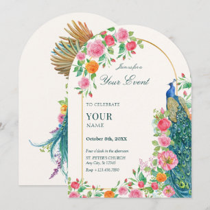Floral peacock invitation