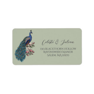 Floral Peacock Sage Green Return Address Label