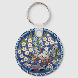 Floral Peacock Tile Art Key Ring