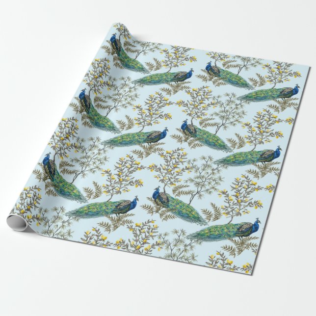 Floral Peacock Wrapping Paper (Unrolled)