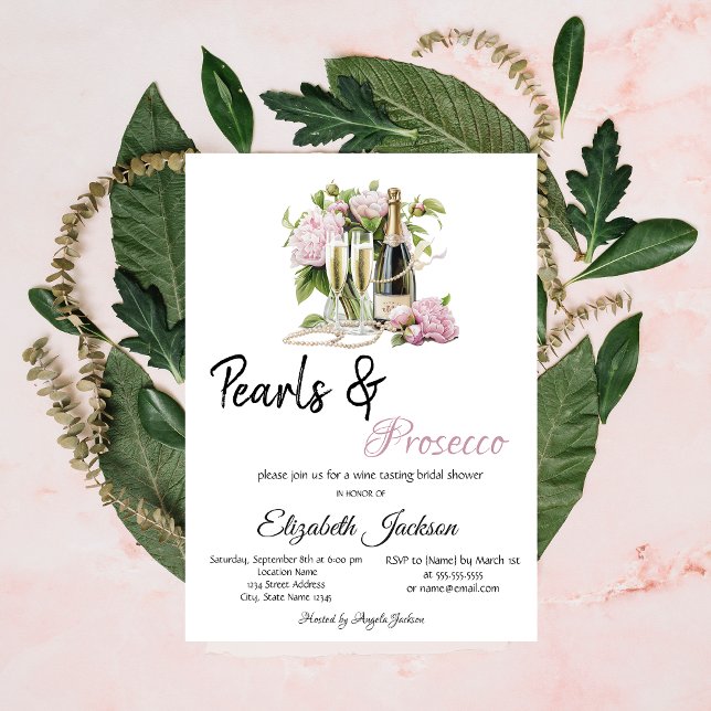 Floral Pearls Prosecco Bridal Shower  Invitation (Creator Uploaded)