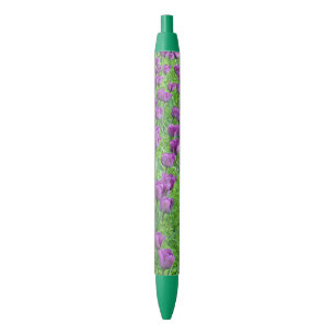 FLORAL PEN/PURPLE TULIPS AND BRIGHT GREEN FOLIAGE BLUE INK PEN