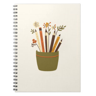 Floral Pencil Pot Study Aesthetic Notebook