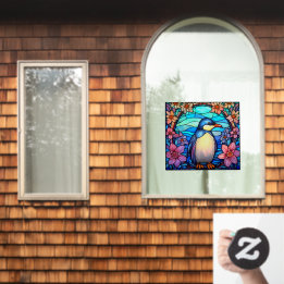 Floral Penguin Bird Colourful Faux Stained Glass
