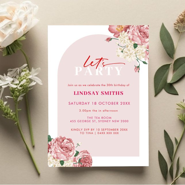 Floral Peonies and Roses 30th birthday invitation (Creator Uploaded)