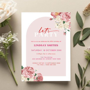 Floral Peonies and Roses 40th birthday invitation