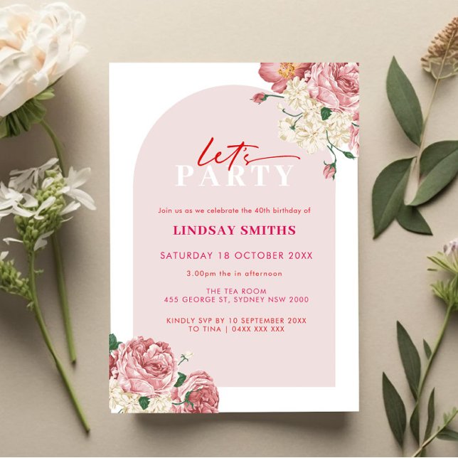 Floral Peonies and Roses 40th birthday invitation (Creator Uploaded)